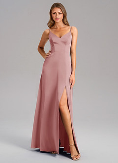 Azazie Talina Final Sale Dusty Rose A-Line Stretch Satin Dress image3