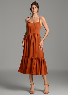 Azazie Delphina Bridesmaid Dresses Burnt Orange A-Line Corset Stretch Satin Convertible Dress image7