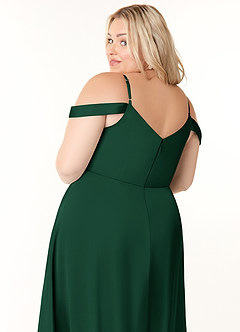 Azazie Ocean Bridesmaid Dresses Dark Green A-Line V-Neck Pleated Stretch Satin Dress image22