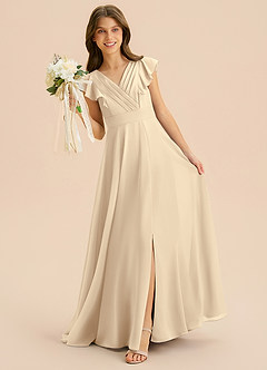 Azazie Anysa Junior Robe Trapèze en Mousseline de soie Rayé Champagne image3