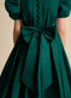 Azazie Miriam Flower Girl Dresses Pine Ball-Gown Pleated Matte Satin Dress image9
