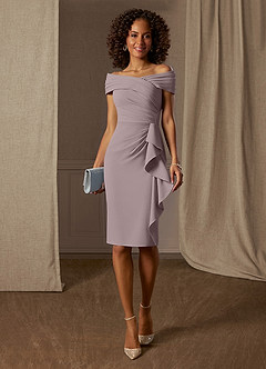 Azazie Monet Mother of the Bride Dresses Vintage Mauve Sheath Pleated Stretch Crepe Dress image1