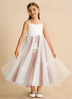Azazie Coraline Flower Girl Dresses Ivory Rosette A-Line Lace Dress image3