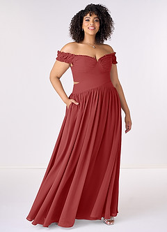 Barbie ♥ Azazie Jurken voor bruidsmeisjes Converteerbaar Jurk van Chiffon met A-Lijn Off the Shoulder Roest image7