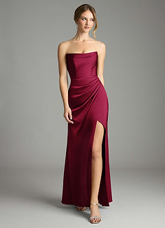 Azazie Leonis Bridesmaid Dresses Burgundy Mermaid Pleated Stretch Satin Convertible Dress image5