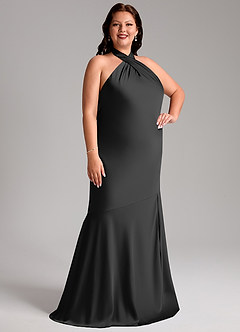 Azazie Lorena Robes de demoiselle d'honneur Robe Sirène en Satin extensible Plissée Noir image4