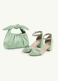 front Bolsa de mão com alça de cetim metálico e nó combinando