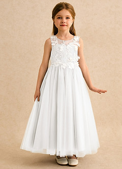 Azazie Mixie vestidos de niña de las flores Vestido de Marfil de Encaje de Corte Princesa image5