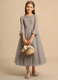 Azazie Lamb Girl vestidos de niña de las flores Vestido de Gris Pardo de Encaje de Princesa image1