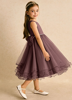 Azazie Lass Flower Girl Dresses Espresso A-Line Bow Tulle Dress image4