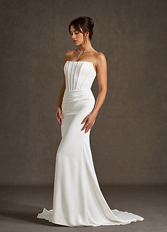 Azazie Grace Wedding Dresses Diamond White Mermaid Off the Shoulder Crepe Back Satin Dress image7