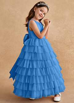Azazie Twinkle Toes vestidos de niña de las flores Vestido de Azul Grisaceo de Tul de Corte En A con Lazo image3