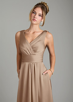 Azazie Karina Bridesmaid Dresses Taupe A-Line Pleated Stretch Satin Dress image7