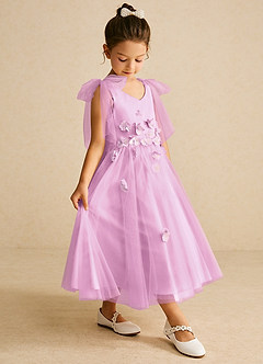 Azazie Minia Flower Girl Dresses Candy Pink A-Line Bow Matte Satin Dress image3