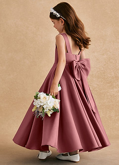 Azazie Honey Bear Blumenmädchenkleider A-Linie Plissee Matte Satin Kleid Amethyst image4