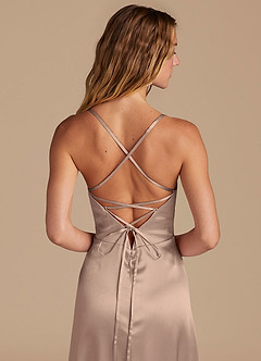 Azazie Mei Bridesmaid Dresses Taupe A-Line Sweetheart Neckline Metallic Satin Dress image2