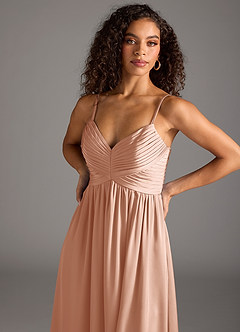Azazie Alia Bridesmaid Dresses Rose Gold A-Line Pleated Stretch Satin Dress image3
