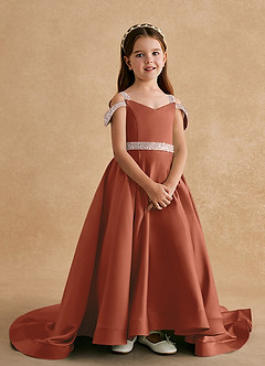 Azazie Jodi Flower Girl Dresses Auburn A-Line Matte Satin Dress image4