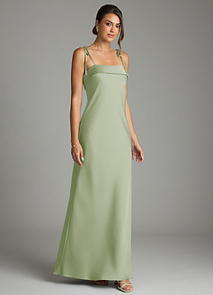 Azazie Ellia Bridesmaid Dresses Dusty Sage Sheath Bow Stretch Satin Dress image3