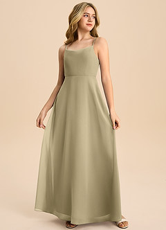 Azazie Shale Junior Abito A-Line in Chiffon Fiocco Verde Muschio image4