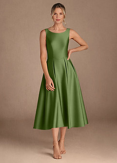 Azazie Fulton Mother of the Bride Dresses Juniper A-Line Pleated Stretch Satin Dress image4