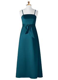 Azazie Anina Junior Robe Trapèze en Mat Satiné Arc Bleu Encre image7