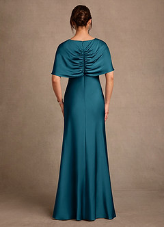 Azazie Dosia Vestidos para mãe da noiva Vestido Tinta Azul de Cetim elástico de Bainha com Plissado image3