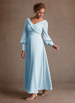 Azazie Paterson Mère de la mariée Robes Robe Trapèze en Mousseline de soie Plissée Bleu Ciel image5