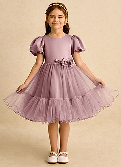 Azazie Cocoa Abiti da Ragazza di Fiori Abito Principessa in Tulle Plissettato Rosa Polverosa image5