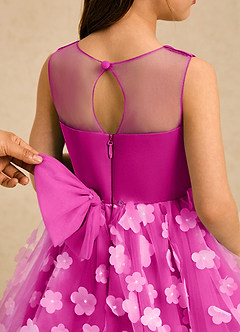 Azazie Billie Flower Girl Dresses Fuchsia Ball-Gown Pleated Matte Satin Dress image5
