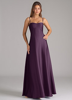 Azazie Valentine Robes de demoiselle d'honneur Robe Trapèze en Satin extensible Corset Prune image3