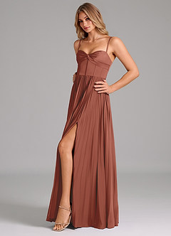 Azazie Akiko Bridesmaid Dresses Auburn A-Line Sweetheart Neckline Stretch Satin Dress image6