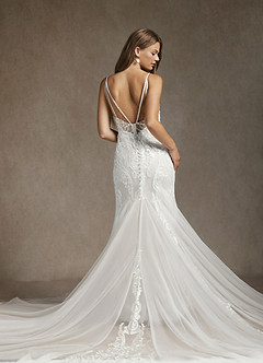 Azazie Josephine At-home Try On Dresses Diamond White Mermaid V-Neck Sequins Tulle Dress image1