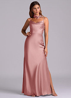 Azazie Yazmine Final Sale Dusty Rose Mermaid Pleated Stretch Satin Dress image3