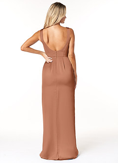 Azazie Nessi Final Sale Black Sheath Scoop Side Slit Stretch Satin Dress image2