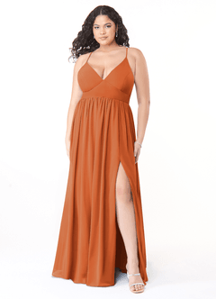 Azazie Aaida Bridesmaid Dresses Cinnamon A-Line Corset Chiffon Dress image7