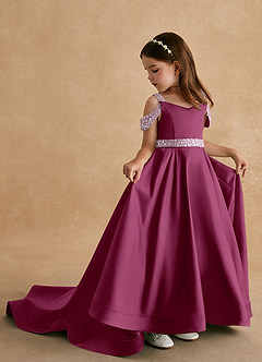 Azazie Jodi Flower Girl Dresses Mulberry A-Line Matte Satin Dress image1
