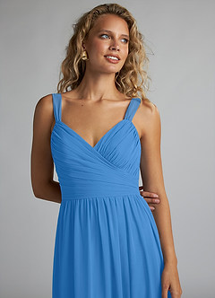 Azazie Aziza Bridesmaid Dresses Blue Jay A-Line V-Neck Pleated Chiffon Dress image5