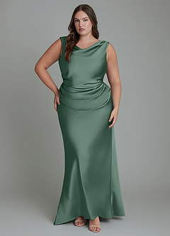 Azazie Kieryn Bridesmaid Dresses Eucalyptus Mermaid Pleated Stretch Satin Dress image7