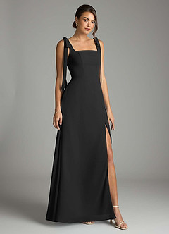 Azazie Debra Bridesmaid Dresses Black A-Line with Pockets Chiffon Convertible Dress image1