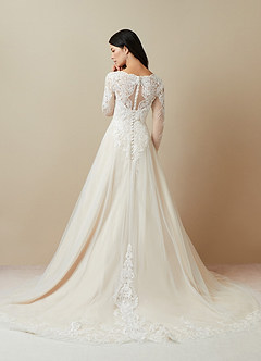 Azazie Essy Wedding Dresses Diamond White Champagne A-Line V-Neck Sequins Tulle Dress image2
