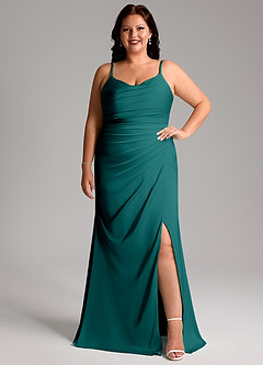 Azazie Deandra Bridesmaid Dresses Peacock Mermaid Pleated Stretch Satin Dress image7