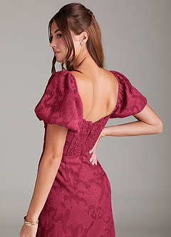 Azazie Evalina Bridesmaid Dresses Burgundy Sheath Floral Burnout Dress image5