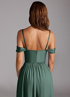 Azazie Calianna Bridesmaid Dresses Eucalyptus A-Line Off the Shoulder Stretch Satin Convertible Dress image5