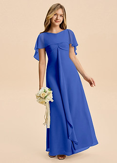 Azazie Selena Junior Royal Blue A-Line Ruched Chiffon Dress image3