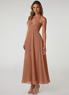 Azazie Tessie Bridesmaid Dresses Bronzer A-Line Pleated Chiffon Dress image3