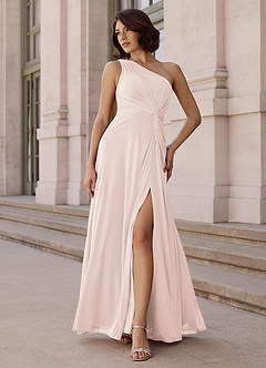 Azazie Brooke Bridesmaid Dresses Rose Petal A-Line One Shoulder Chiffon Dress image2