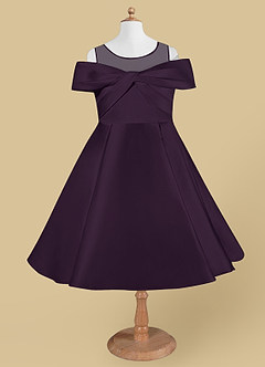 Azazie Shirin Flower Girl Dresses Plum A-Line Off the Shoulder Matte Satin Dress image5