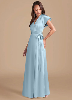 Azazie Nico Vestidos de damas de honor Vestido de Azul Cielo de Satén Metálico de Corte en A con Plisado image3