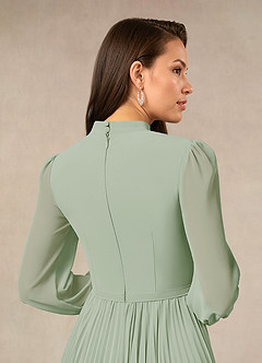 Azazie Adellah vestidos de madre de la novia Vestido de Salvia Polvorienta de Gasa de Corte En A con Plisado image4
